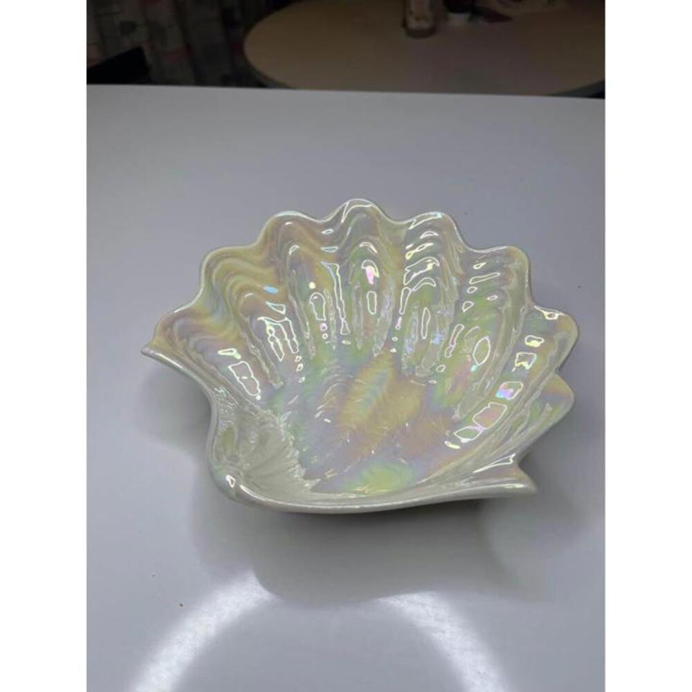 Vintage Iridescent Clam Shell Seashell Ceramic Bowl USA Calif 3021 mid century